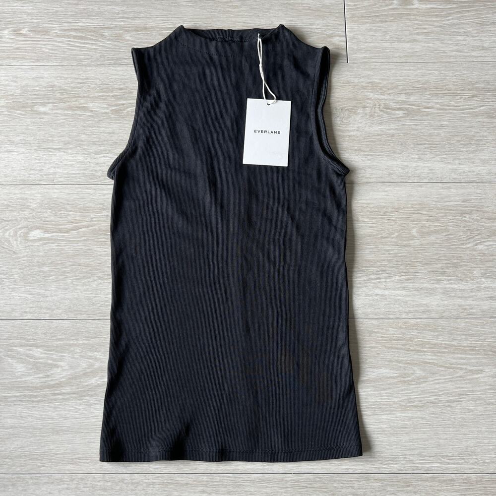 Everlane Supima Micro Rib Funnel Neck Tank Top Womens XS Black